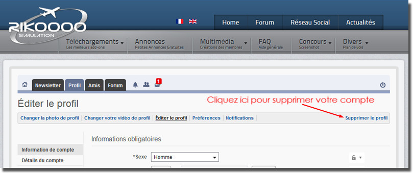 Supprimer compte